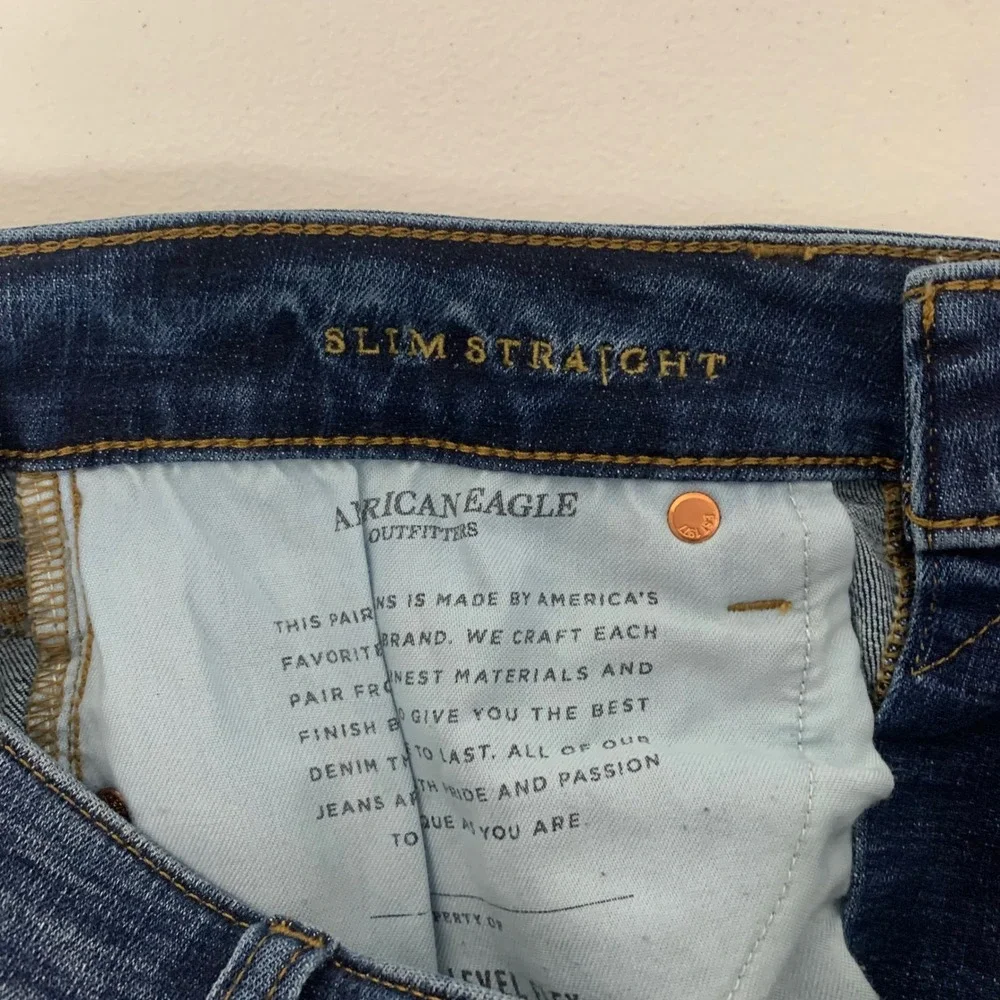 American‎ Eagle Slim Straight Jeans Mens 30x34 Blue Distressed Ne(x)t Level Flex